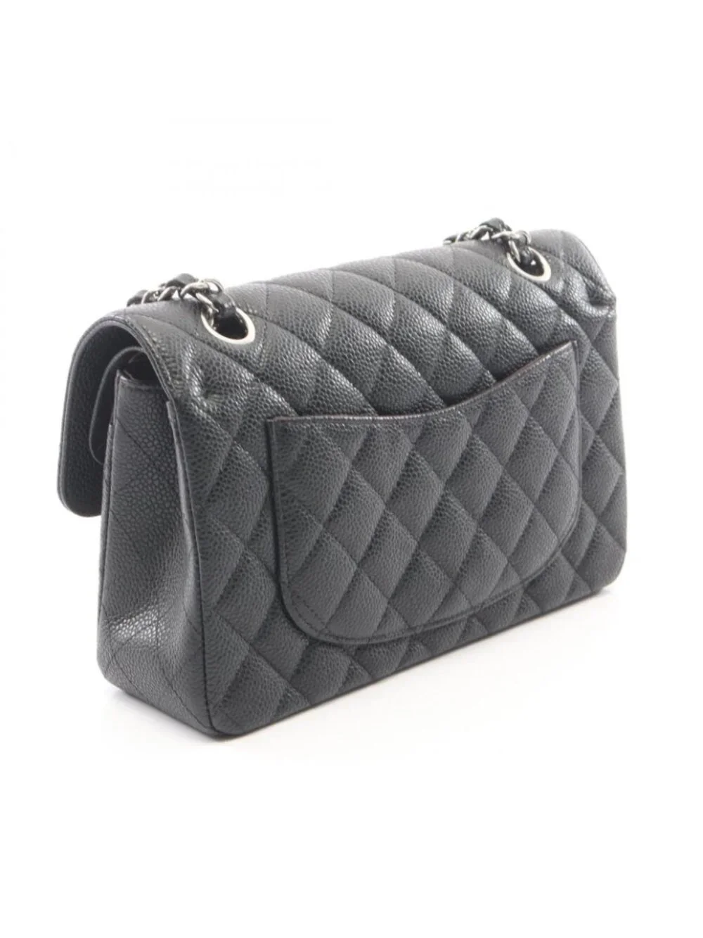 Chanel Shoulder Bag Quilted Double Flap Black Caviar Leather Chain